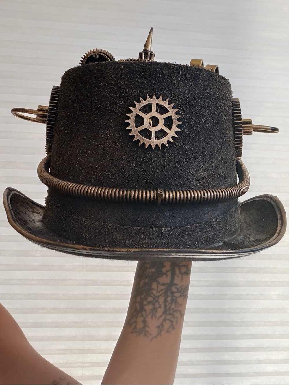 Steampunk Industrial Top Hat with Clock & Goggles – Handmade Statement Piece - Picture 10 of 15